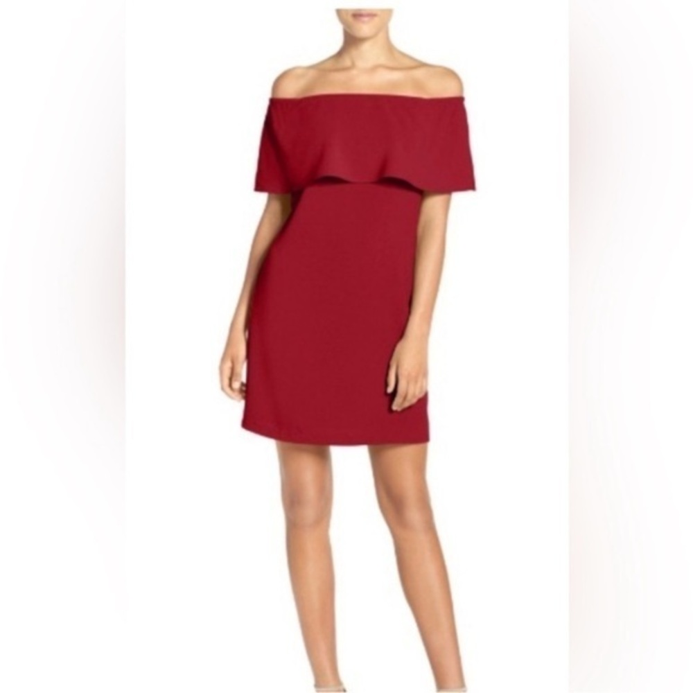 Charles Henry Off-Shoulder Red Cocktail Dress